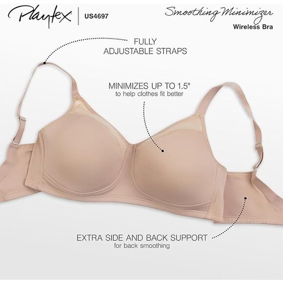 Playtex 18 hour Smoothing Minimizer Full Coverage Tan Bra Size 42D - Picture 4 of 4